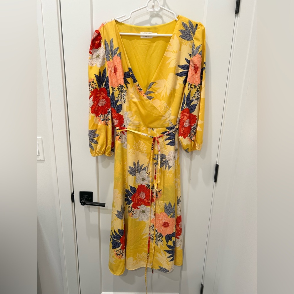 Eliza J Yellow Floral Long Sleeve Dress